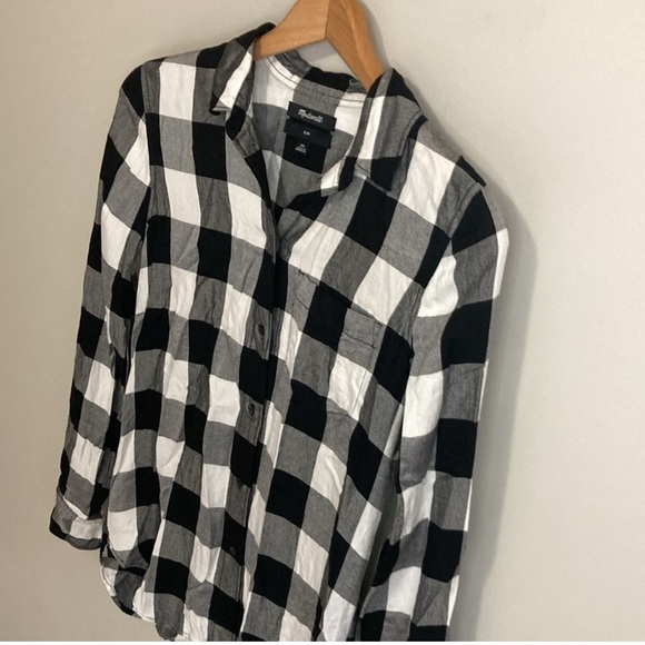 Women’s Madewell Black and White Buffalo Plaid Button-Up Shirt, Size XS Slim - Picture 2 of 7